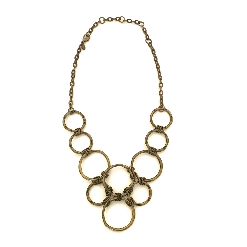 Brushed Gold Tone Bib Necklace with Circles  NWOT